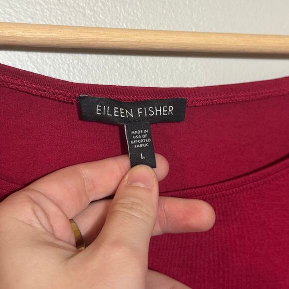 Women's Size L Eileen Fisher Red 3/4 Length Sleeve Scoop Neck Rayon Lyrca - Picture 3 of 6